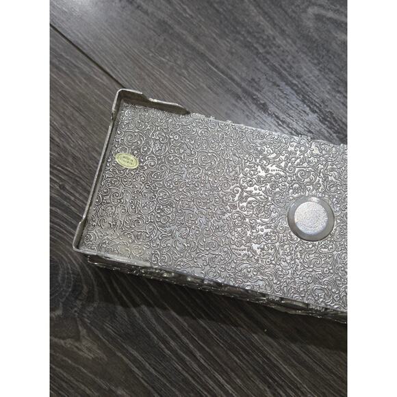 Vintage Ornate Silver-plated Jewelry Box Red Velvet Interior 9 x 4 x 2 Hong Kong - Picture 10 of 12